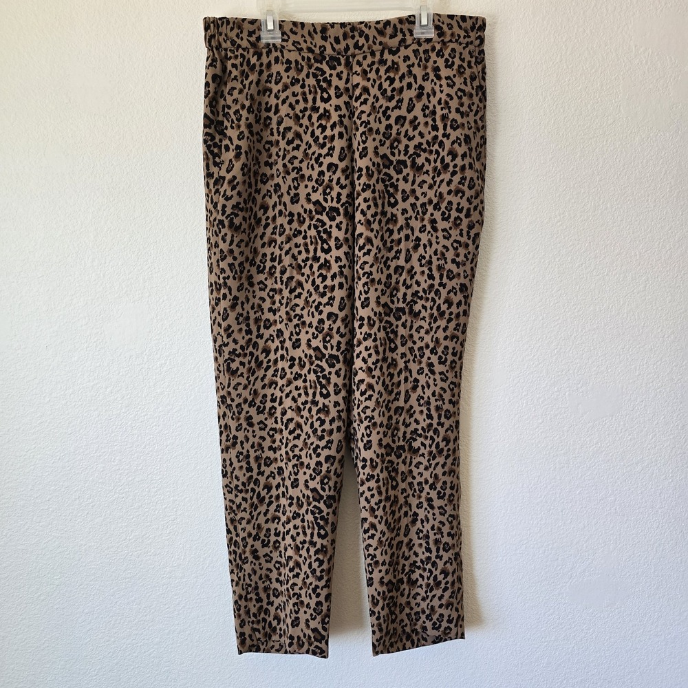 J. Crew Jamie Pants Leopard Animal Print Ankle Pull On Pockets Satin Silky Sz 10